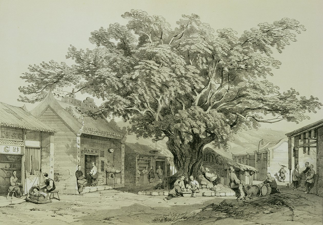 Templet, Macao, ca. 1850 (pen og blæk, blyant, forhøjet med hvidt på papir) af Thomas Allom