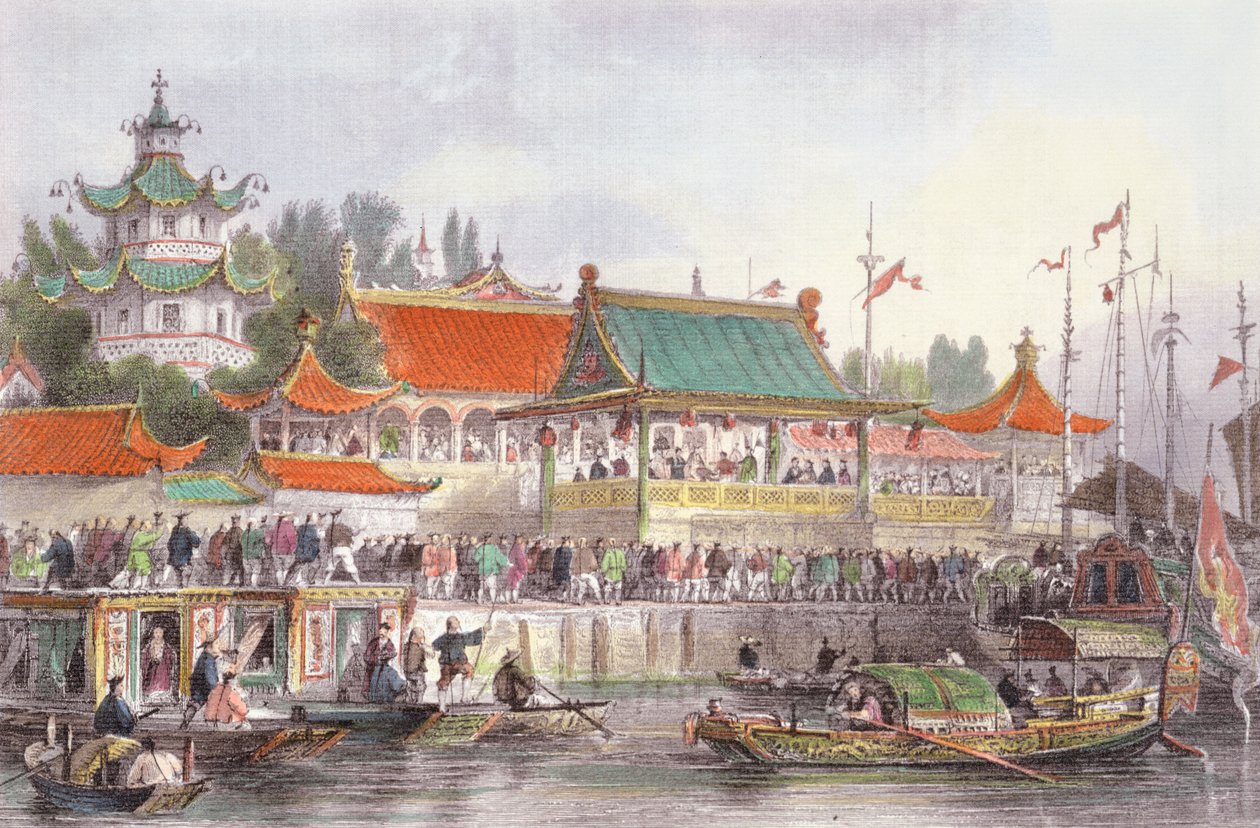 Teateret ved Tien-Sing, fra "China in a Series of Views" af George Newenham Wright (ca. 1790-1877) 1843 af Thomas Allom
