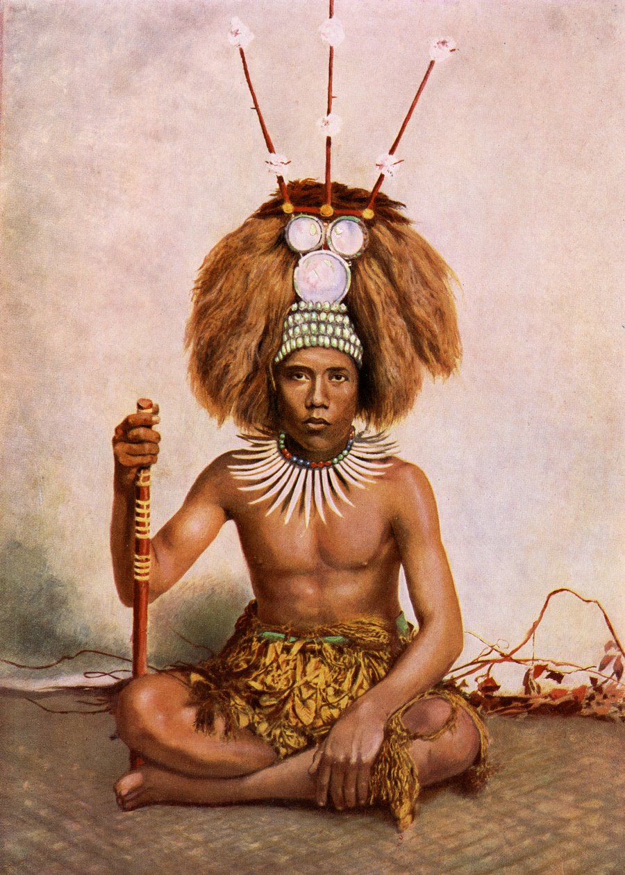 En Manaia, søn af en samoansk høvding (Matai) iført en tuiga hovedkjole, 1890-1910 af Thomas Andrew