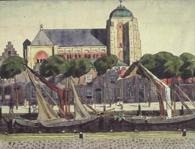 Kirken og havnen i Verre af Thomas Austen Brown
