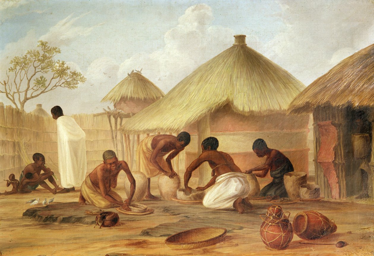Fremstilling af sukker i Katipo - Fremstilling af panellaer eller potter til at indeholde det, 1859 af Thomas Baines
