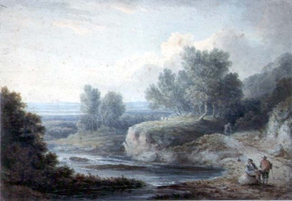 Flodscene med figurer (wc på papir) af Thomas Barker of Bath