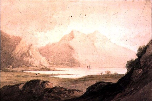 Snowdon, med Llanberis Lake (wc på papir) af Thomas Barker of Bath