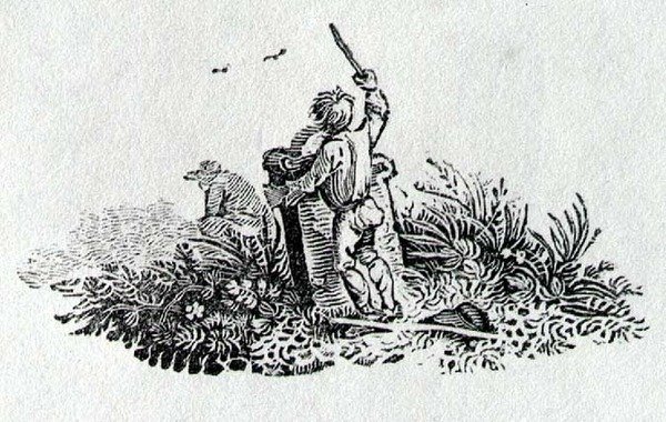 En dreng ved en gravsten fra History of British Birds and Quadrupeds af Thomas Bewick