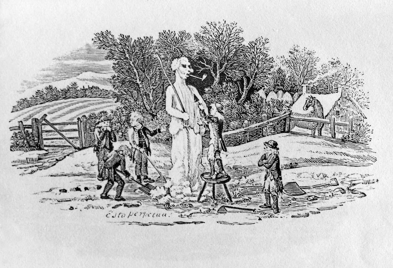 Snemanden ved Cherryburn (Esto Perpetua), fra Land Birds, ca. 1797 (wwood gravering) af Thomas Bewick