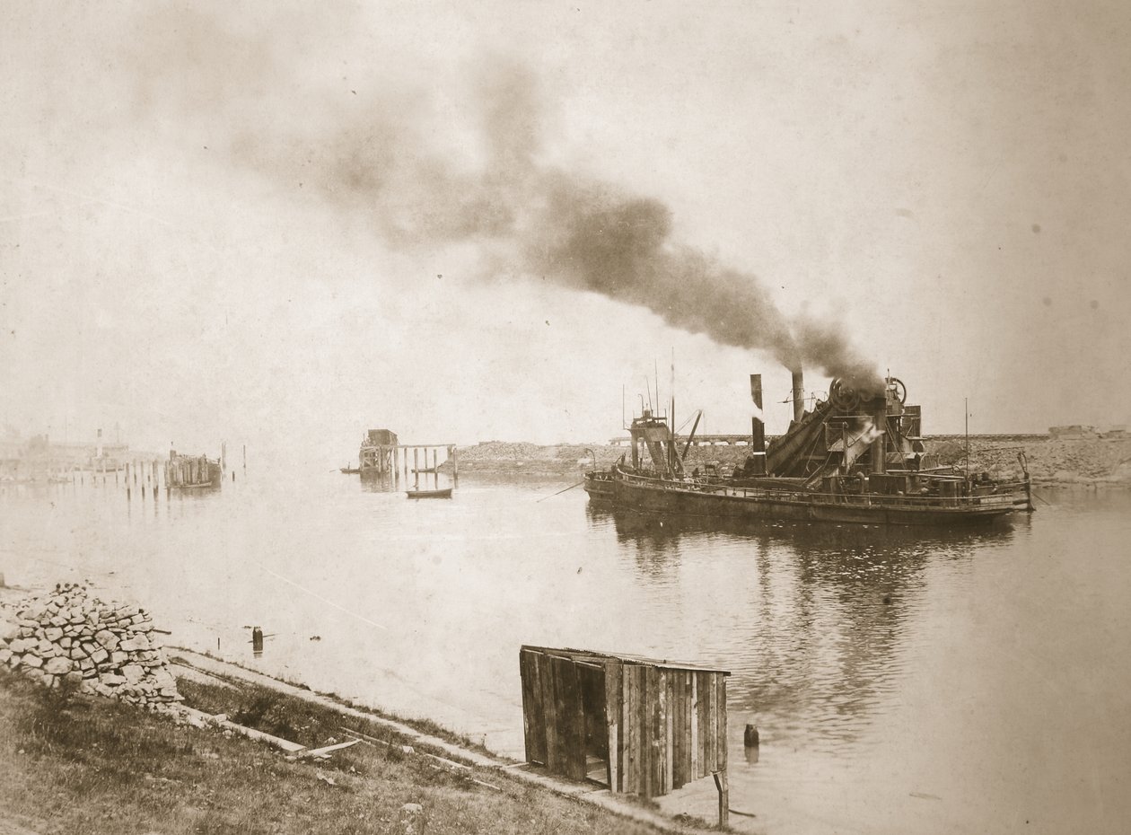 Uddybningsfartøj på arbejde, Ellesmere Port (sepiafoto) af Thomas Birtles