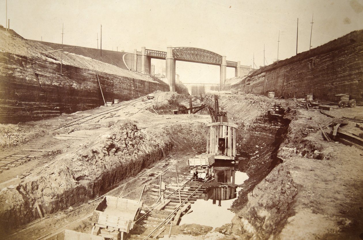 Latchford-viadukt, med sluser i afstand (sepia-foto) af Thomas Birtles