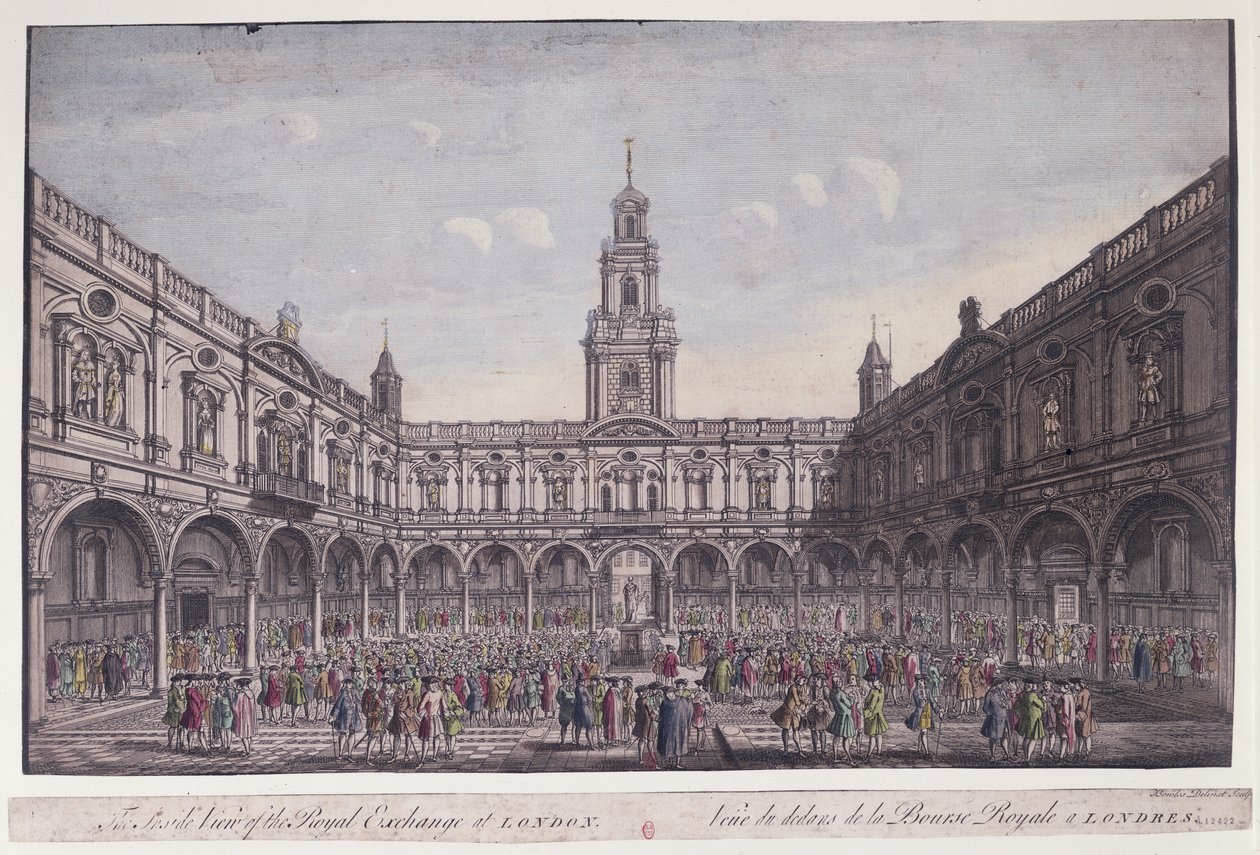 Indefra af Royal Exchange, London (farvegravering) af Thomas Bowles