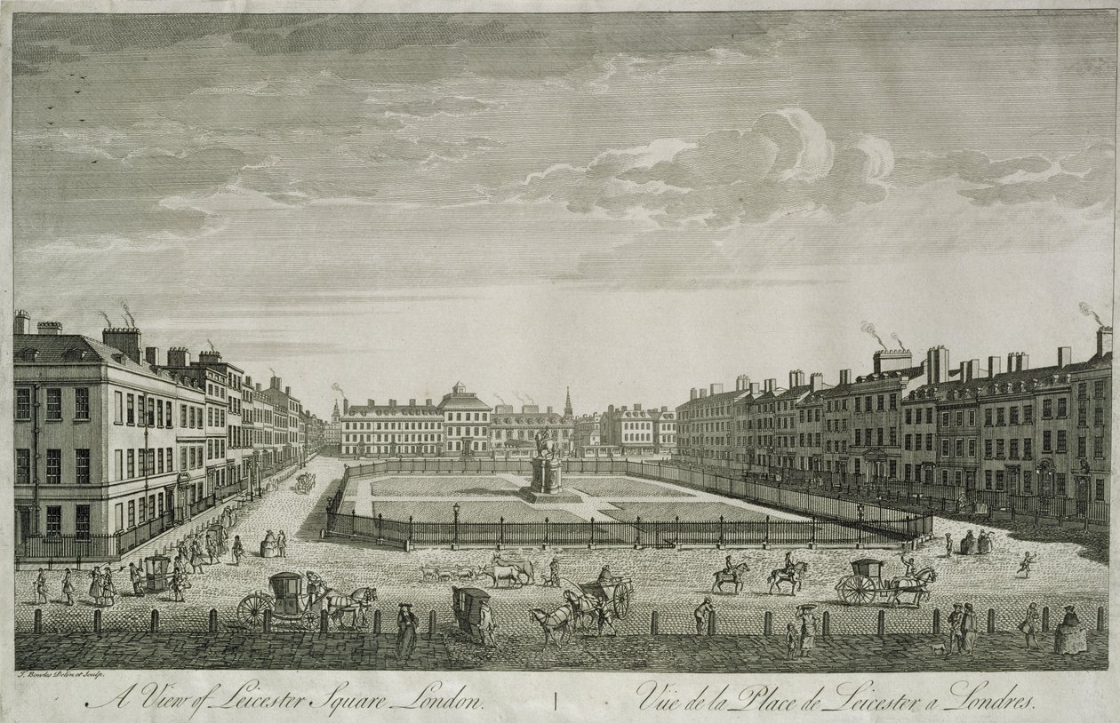 Udsigt over Leicester Square, 1753 af Thomas Bowles