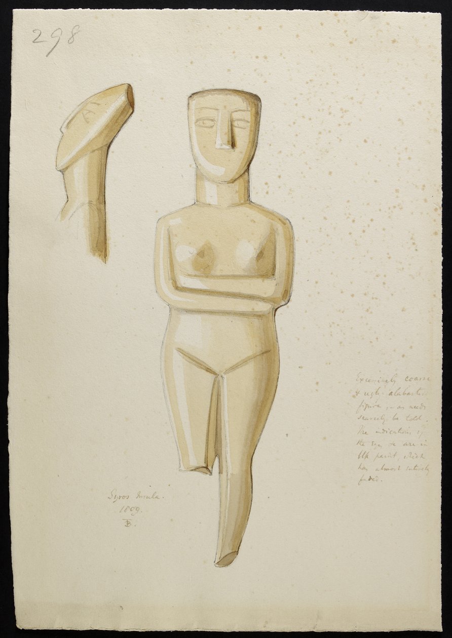 Tegning af en kykladisk marmorfigur, Syros 1809 (wc på papir) af Thomas Burgon