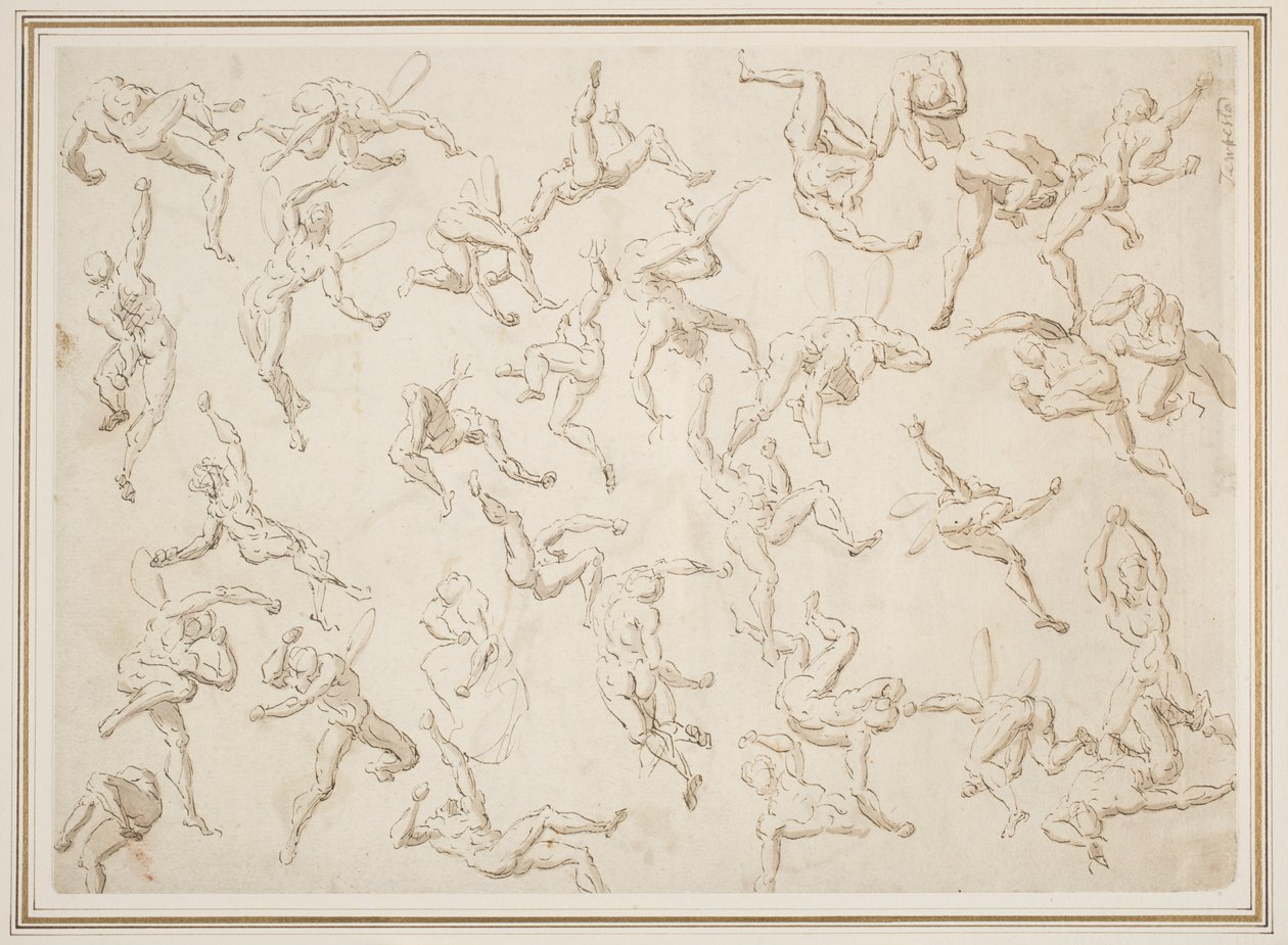 Sheet Of Figure Studies (brun blæk påført med pen med vask på cremefarvet bindet papir) af Thomas Carwitham