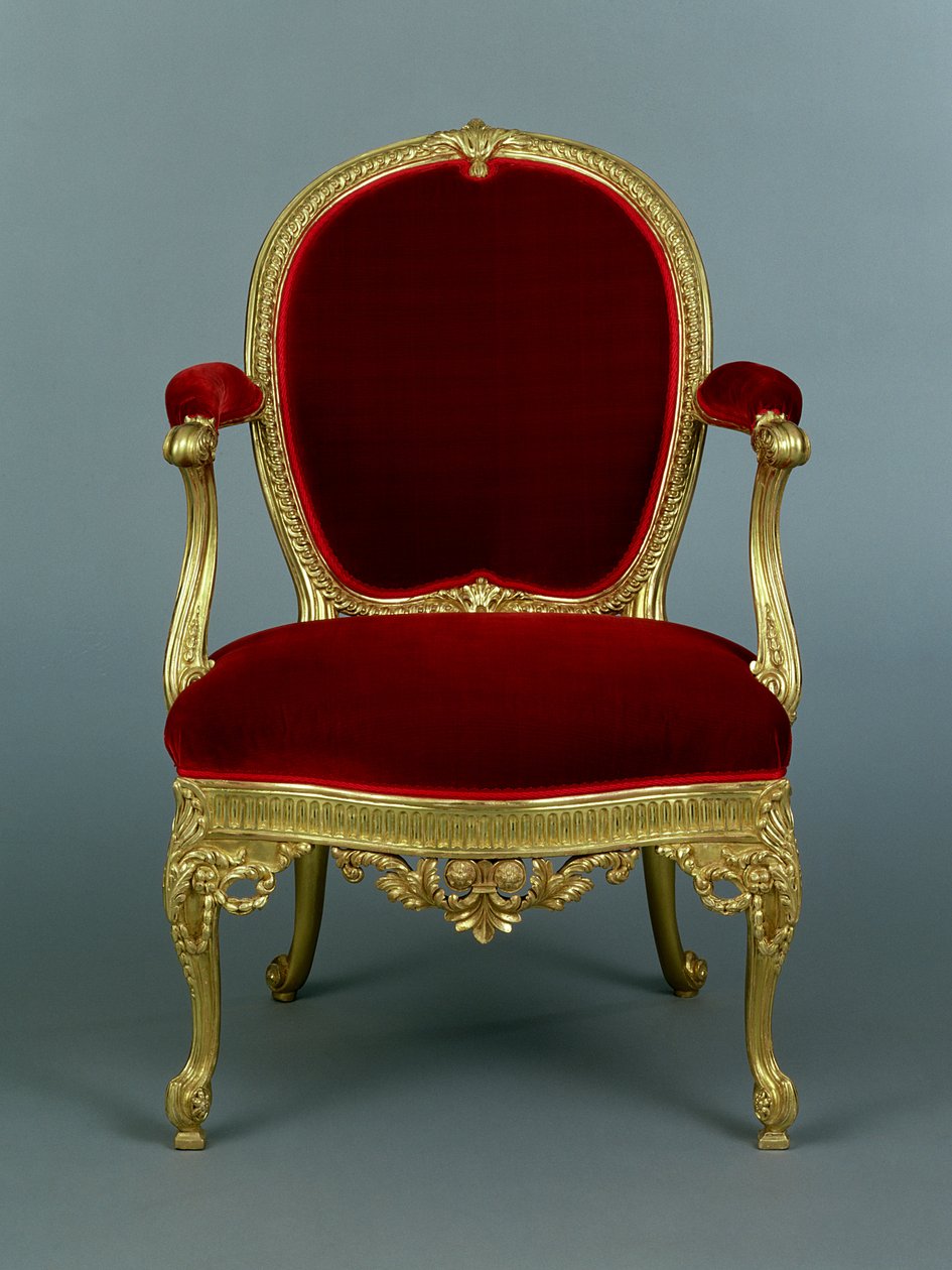 George III lænestol, ca. 1770 (forgyldt træ med polstring) af Thomas Chippendale
