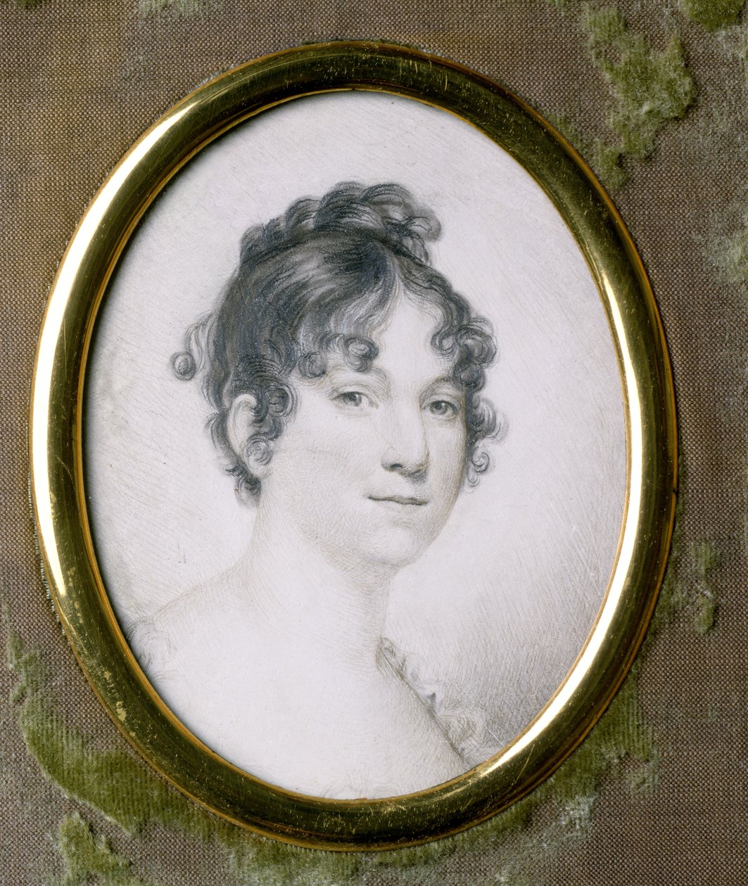 Dolley Madison (1768-1849) (blyant på elfenben) af Thomas Christian Lubbers
