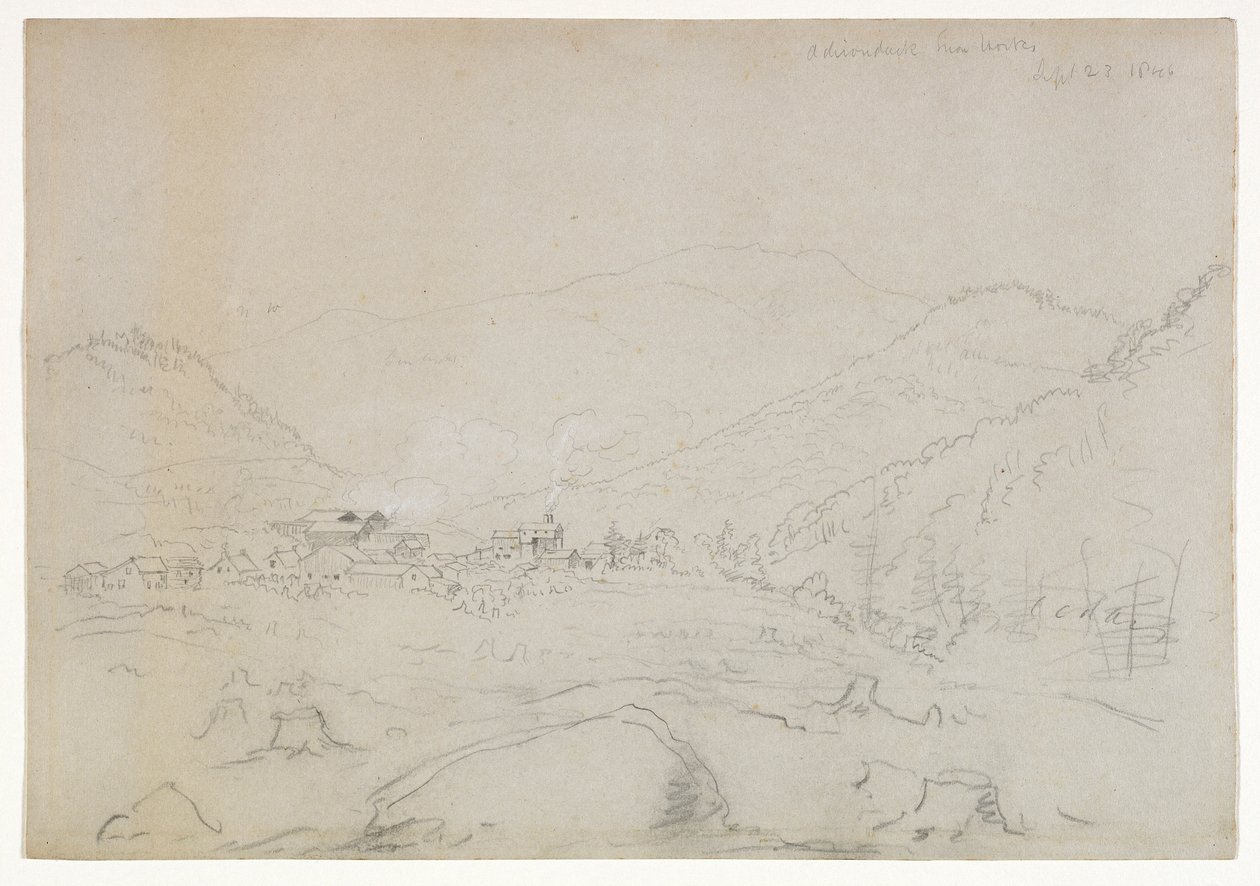 Adirondacks Iron Works, 1846 (grafitblyant på vævet papir) af Thomas Cole