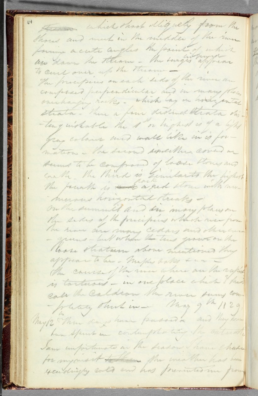 Kunstnernotationer om strømfald under Niagara Falls, 1829 (grafitblyant på papir) af Thomas Cole