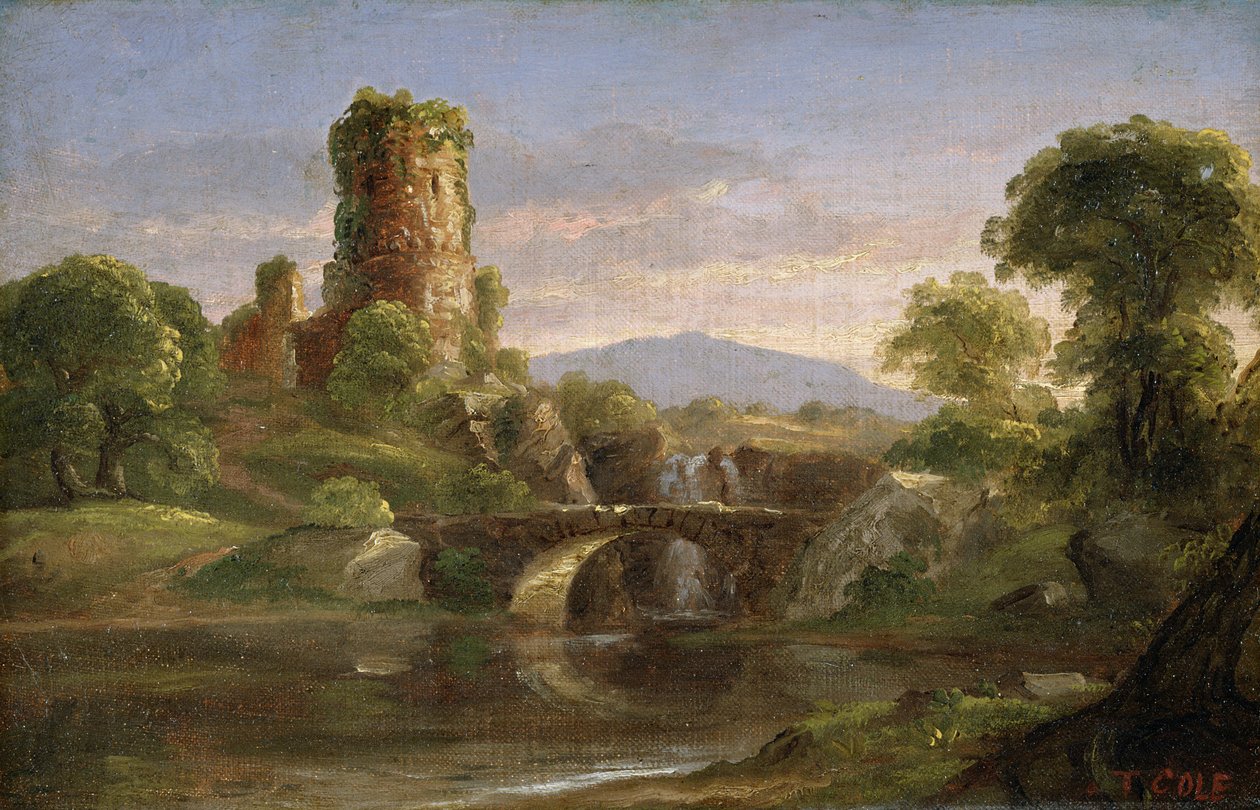 Slot og flod af Thomas Cole