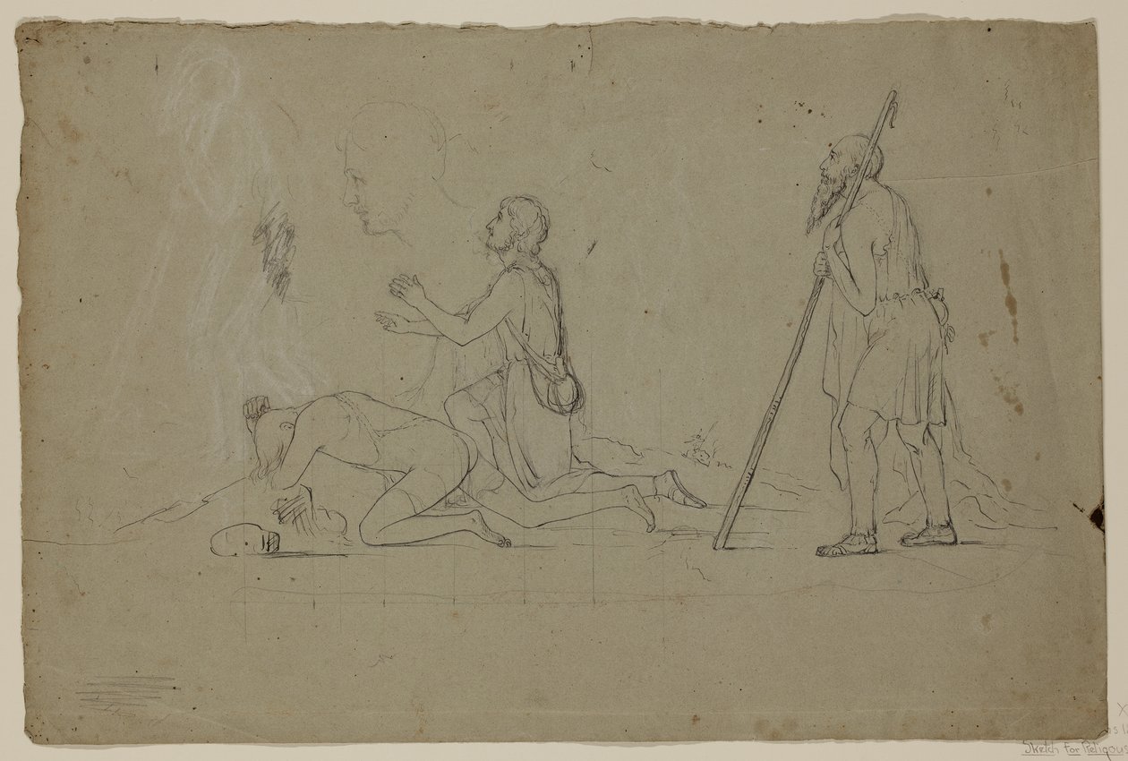 Composition Study of Three Shepherds, 1832-34 (pen & blæk med kridt over blyant på papir af Thomas Cole