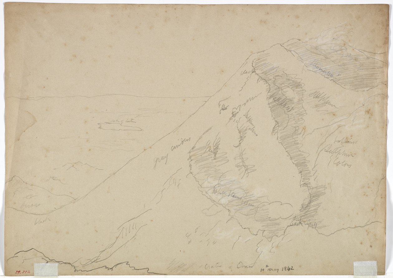 Crater of Mount Aetna, 1842 (blyant med hvidt kridt på papir) af Thomas Cole