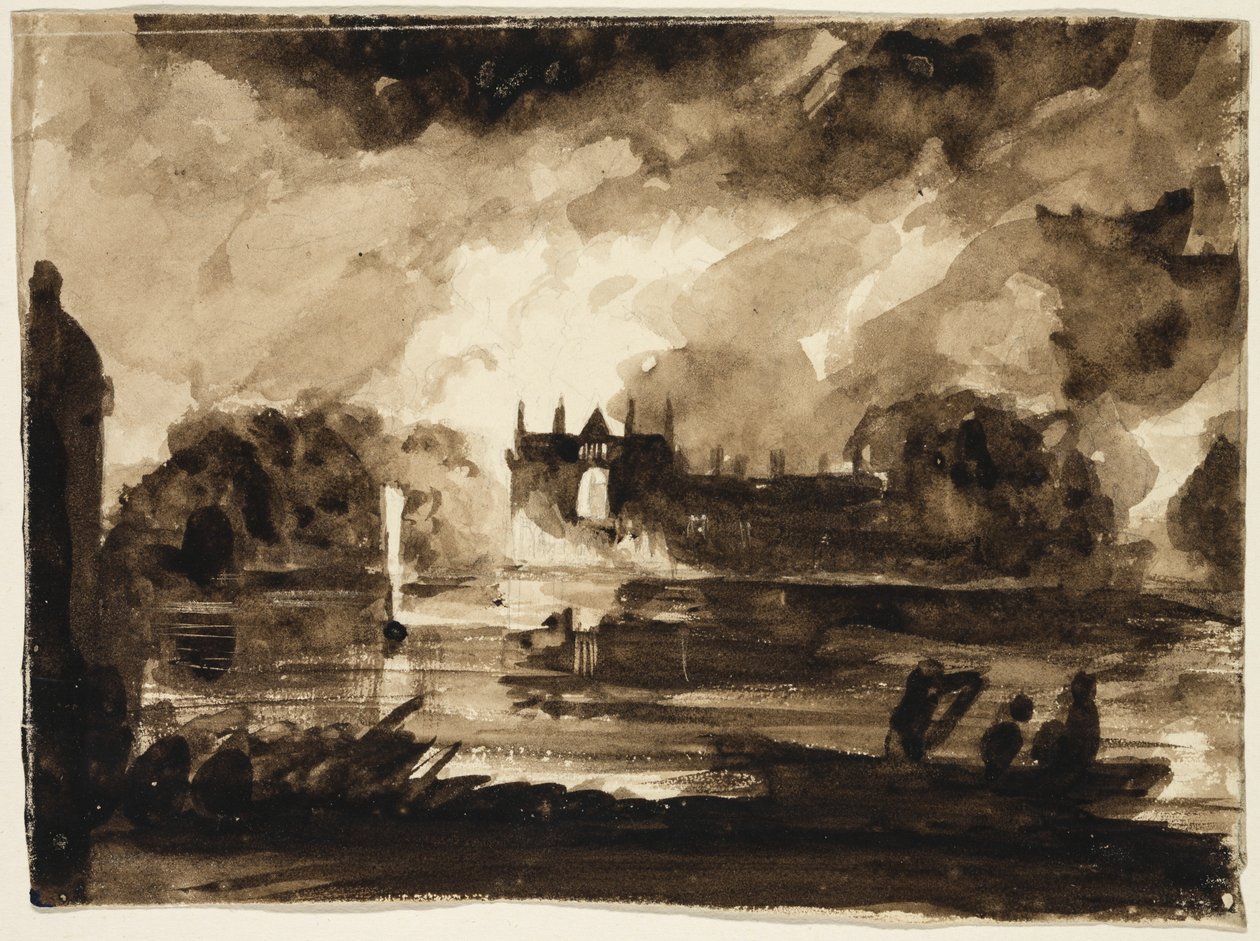 Effekt for Newstead Abbey, Nottinghamshire, England, 1830 (brun vask over blyant på papir) af Thomas Cole