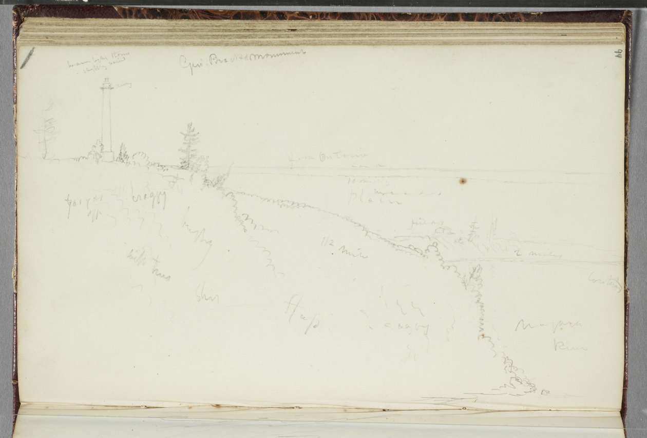 General Brock Monument, Queenston, Ontario, 1829 (grafitblyant på råhvidt vævet papir) af Thomas Cole