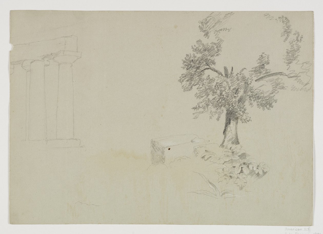 Girgenti, Sicilien, 1842 (blyant forhøjet med hvidt kridt på papir) af Thomas Cole