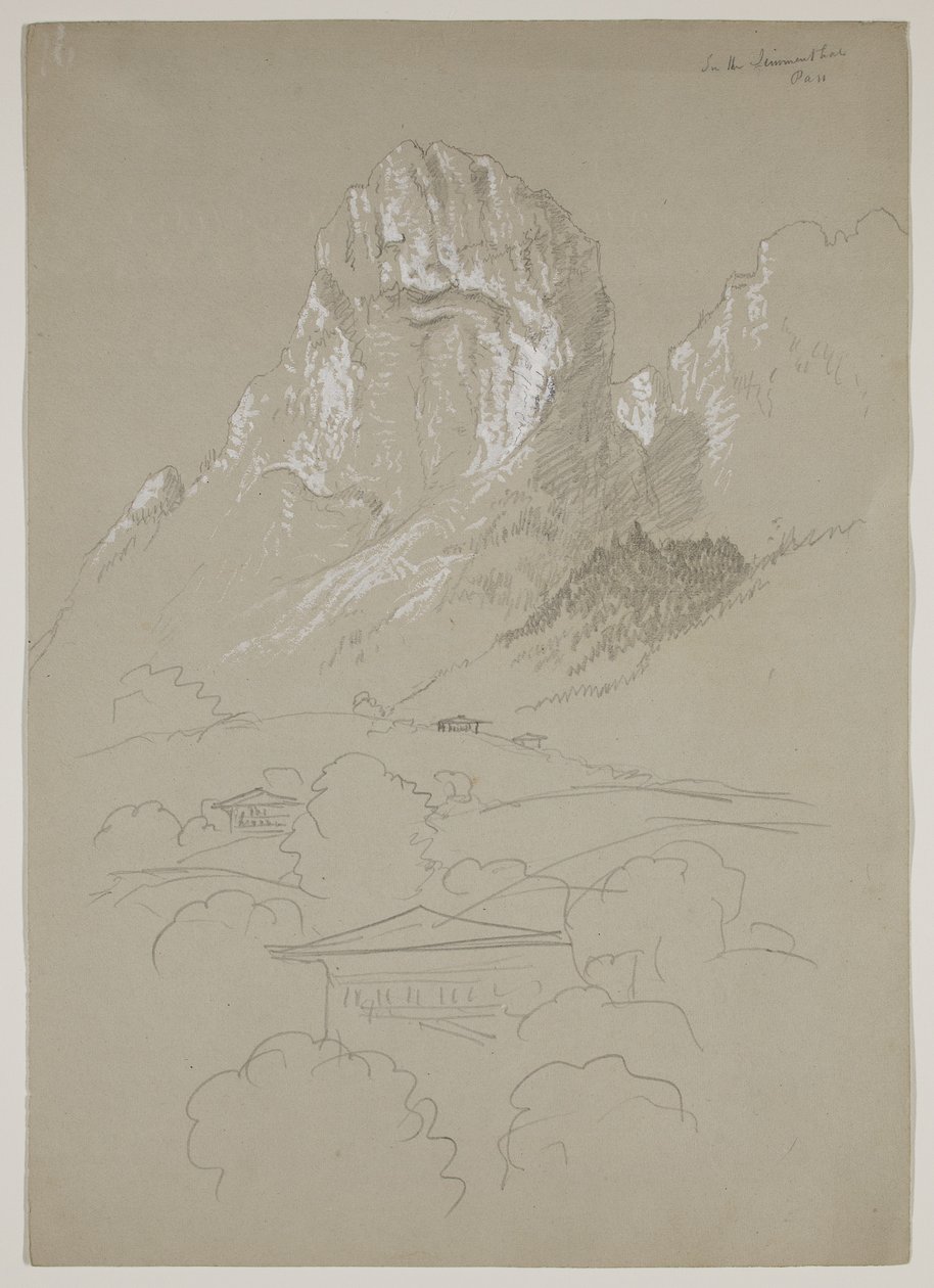 I Simmental, Schweiz, 1841 (blyant forhøjet med gouache på papir) af Thomas Cole