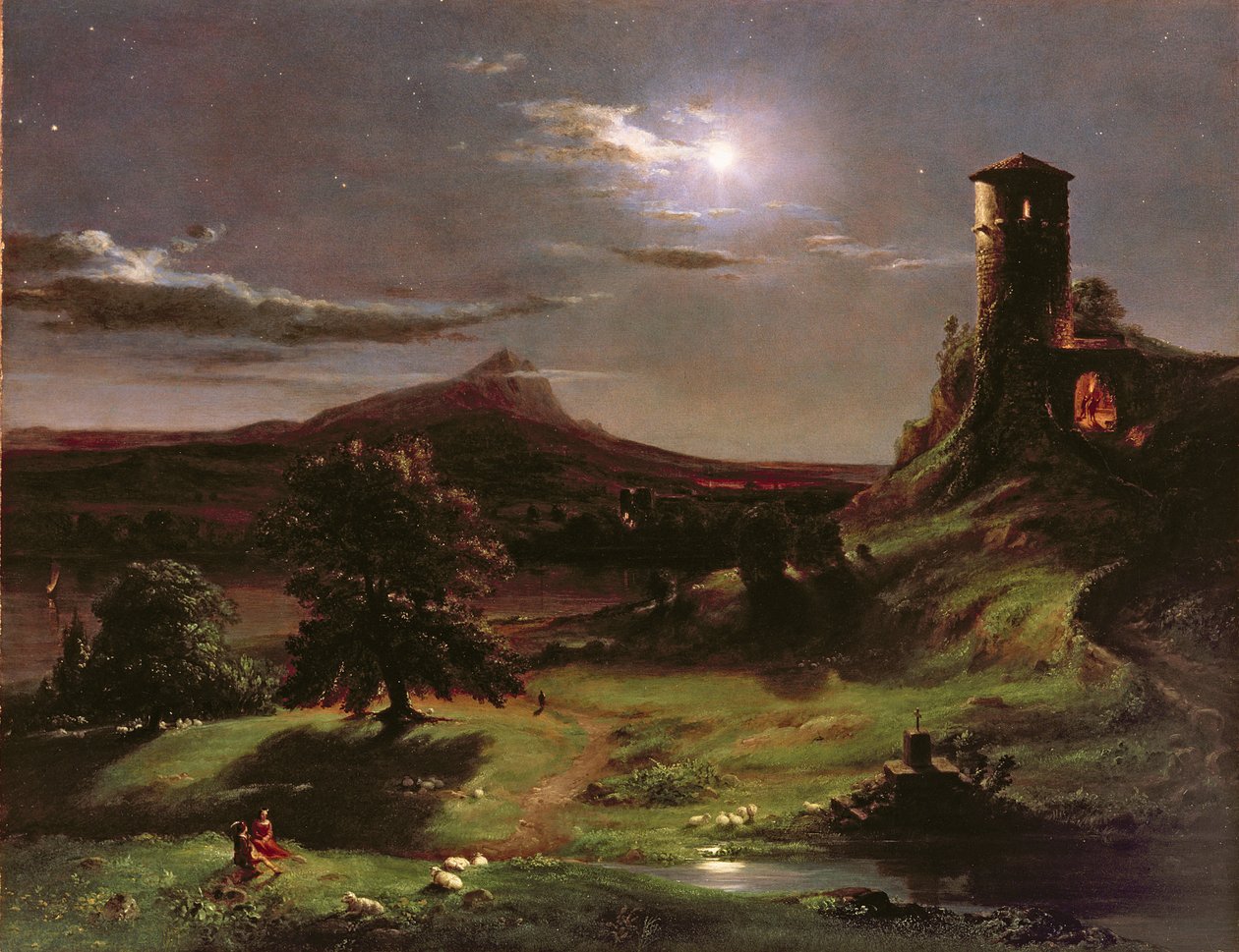Landskab (måneskin), c.1833-34 af Thomas Cole