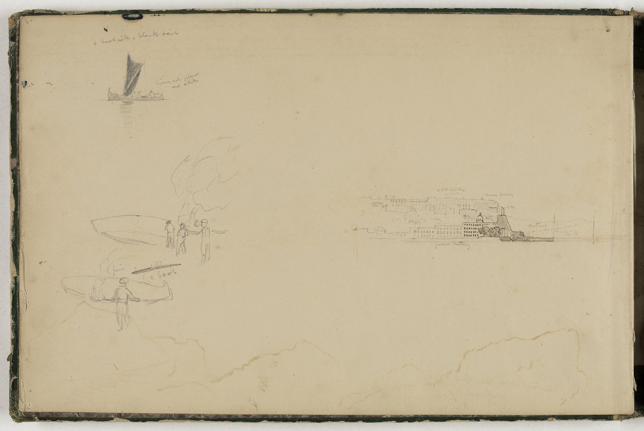 Panorama over Napoli-bugten, ca. 1832 (pen og brunt blæk over grafitblyant på råhvidt vævet papir) af Thomas Cole
