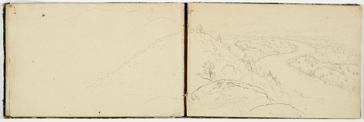 Panorama af Oxbow på Connecticut-floden set fra Mount Holyoke, ca. 1833 (grafitblyant på vævet papir) af Thomas Cole