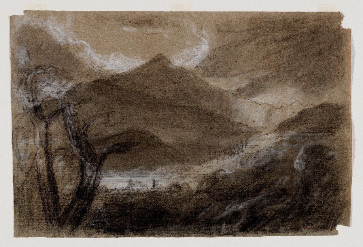 Schroon Mountain, Adirondacks, ca. 1837 (sort og hvidt kridt på gråt vævet papir) af Thomas Cole