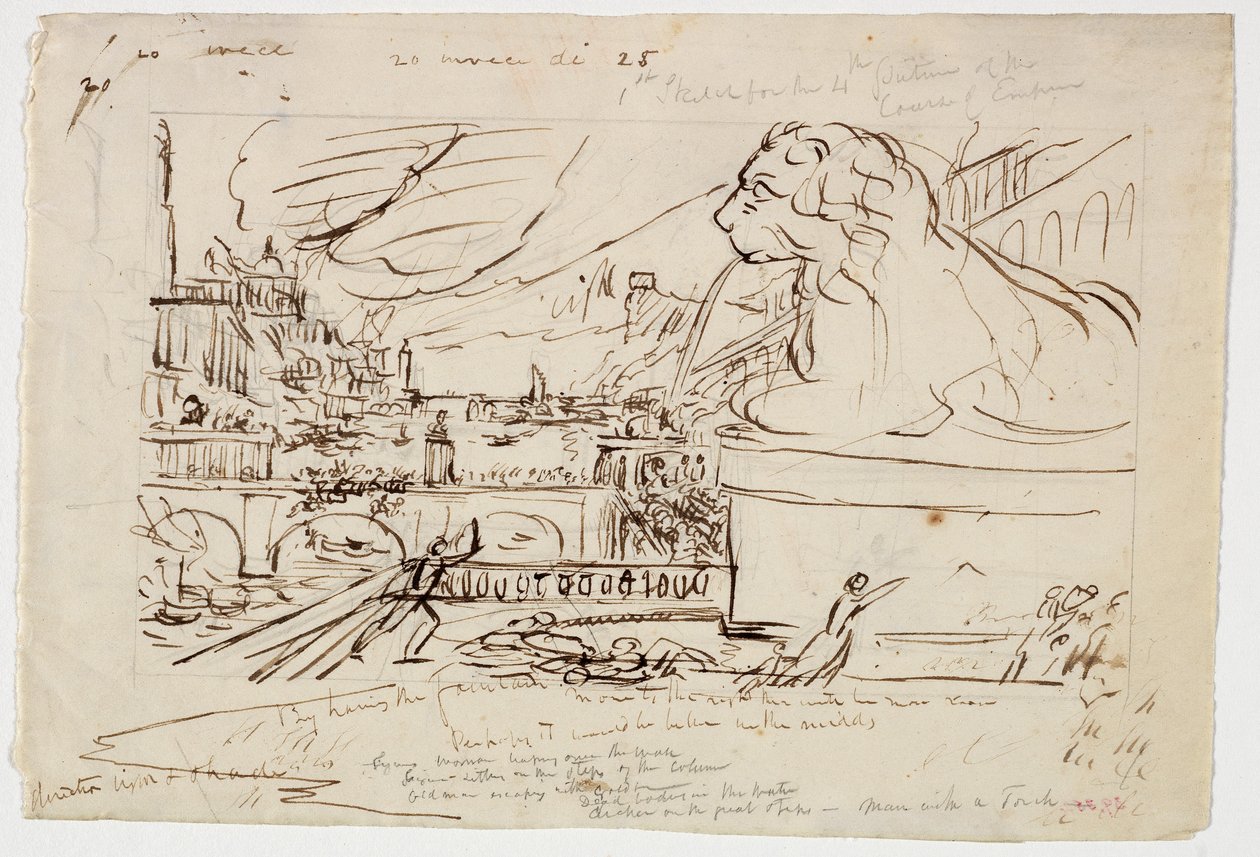 Sketch for Destruction, fra Course of Empire-serien, ca. 1836 af Thomas Cole