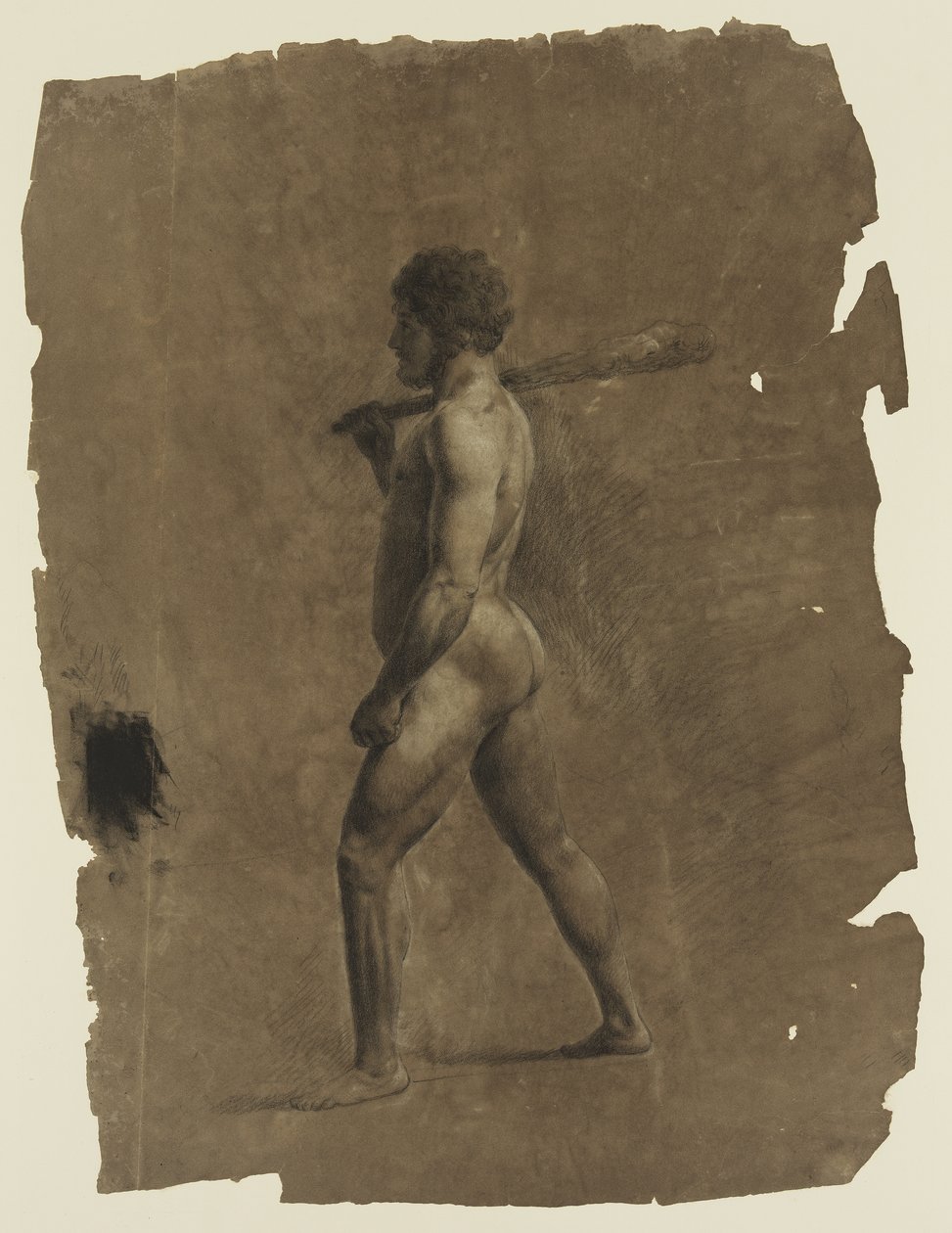 Stående nøgen mandsfigur (kridt på papir) af Thomas Cole