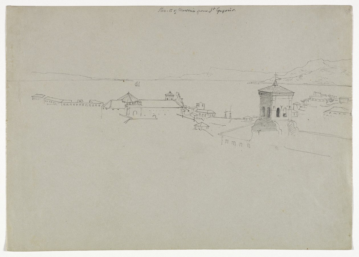 Messinastrædet fra San Gregorio, Messina, Sicilien, 1842 af Thomas Cole