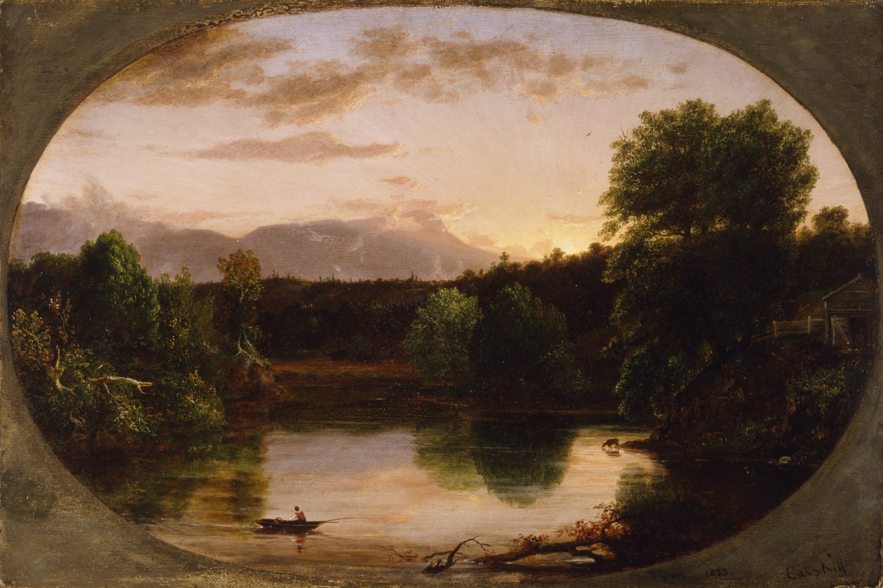 Solnedgang, udsigt over Catskill Creek, 1833 af Thomas Cole