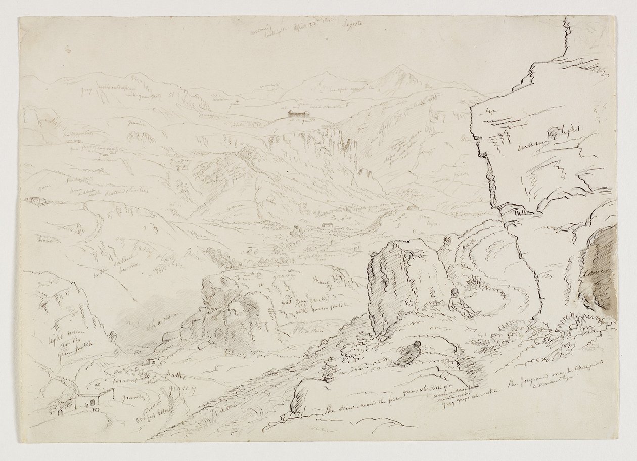 Segesta Vale og templet i Segesta, Sicilien, 1842 (pen og blæk med vask over blyant på papir) af Thomas Cole