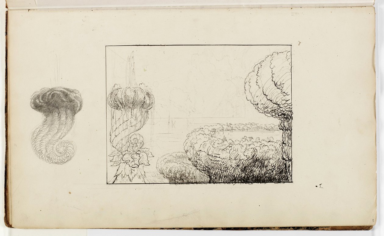 Uden titel, Study for Titans Goblet, 1837 (pen & blæk over blyant på papir) af Thomas Cole