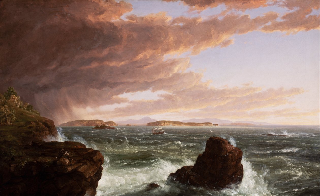 Udsigt på tværs af Frenchmans Bay fra Mount Desert Island, After a Squall af Thomas Cole