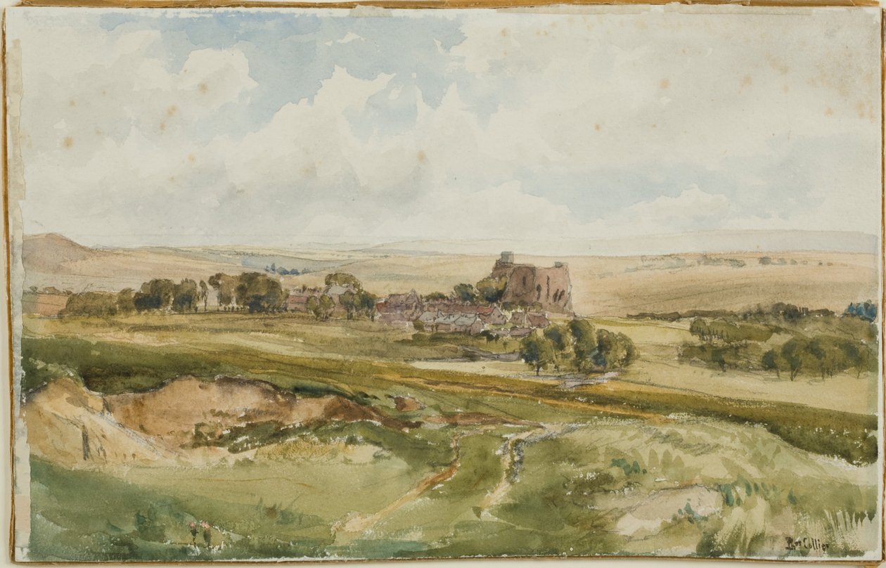 Bowes Castle, Yorkshire (blyant og akvarel om bord) af Thomas Collier