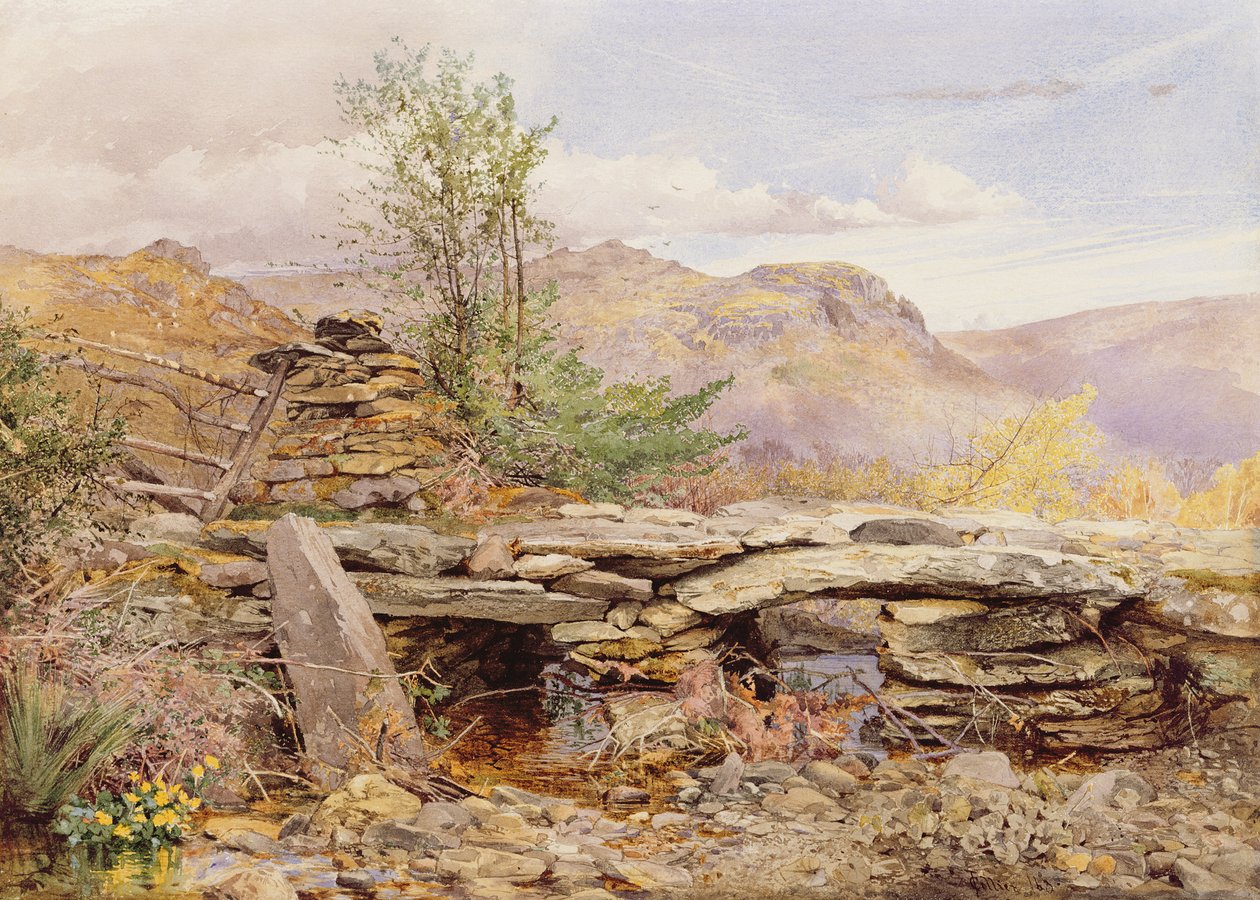 Pentre Ddu Bridge, North Wales (grafit og wc på papir) af Thomas Collier