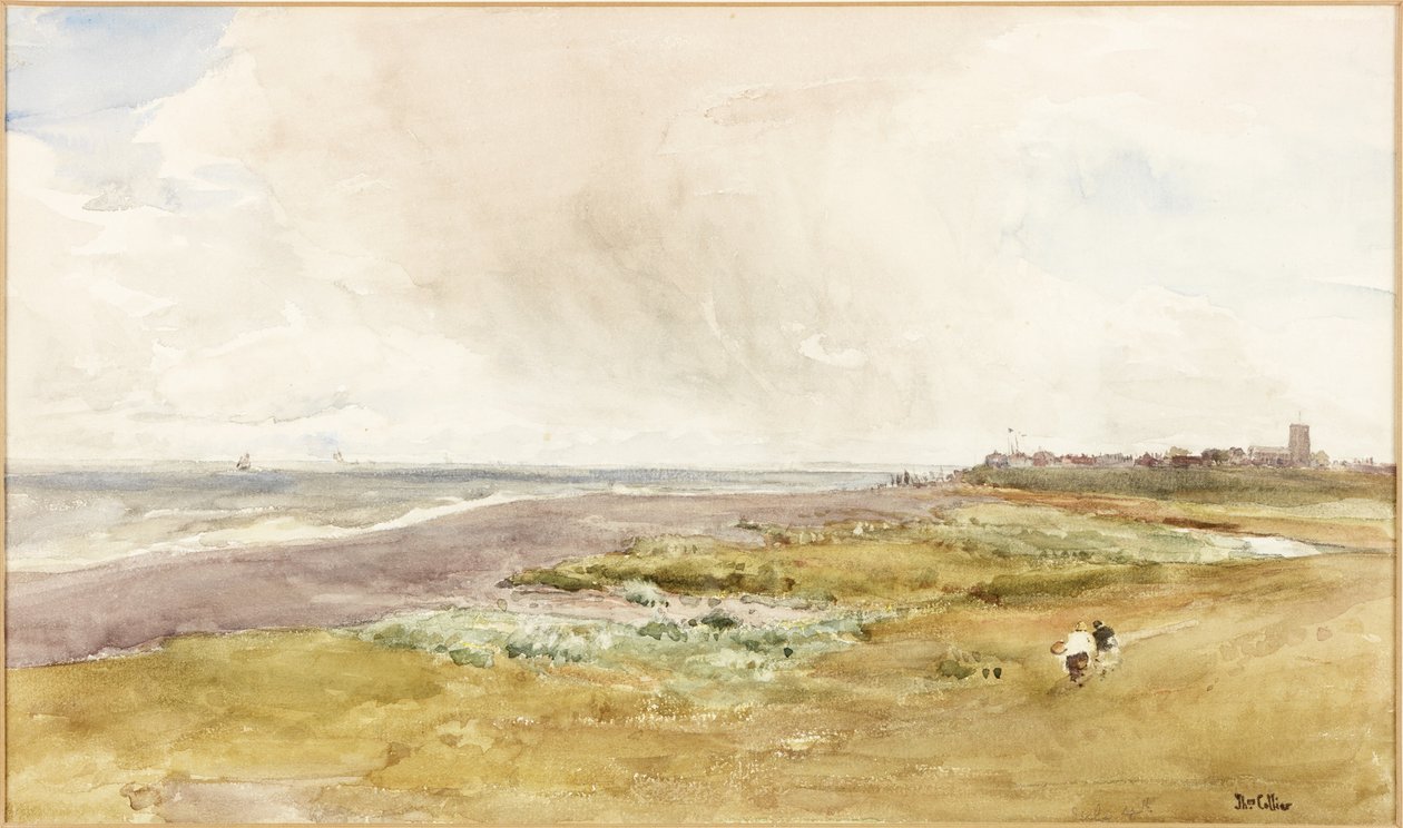 Southwold fra stranden (akvarel og skrabe om bord) af Thomas Collier