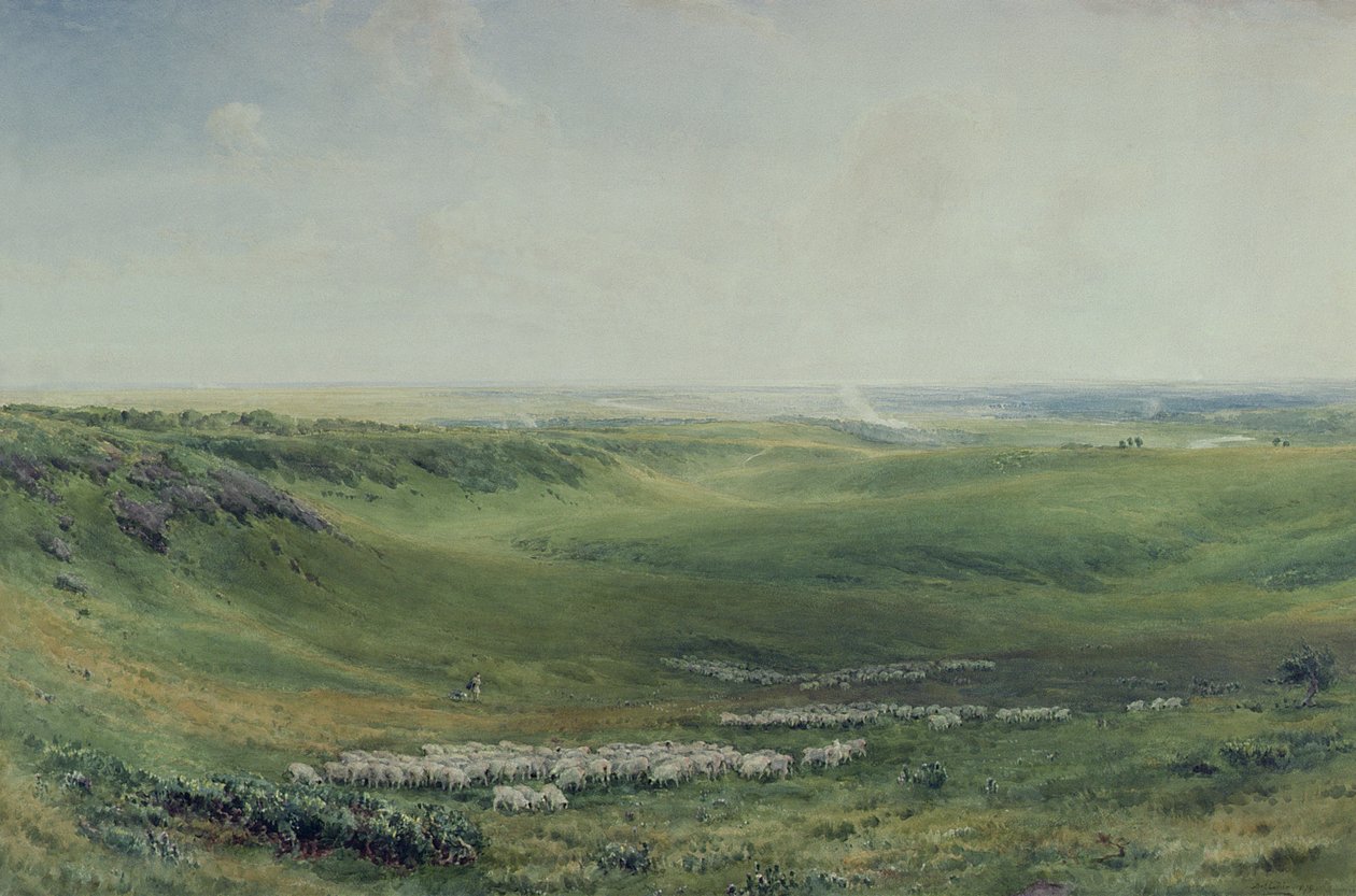 Brede græsgange, Sussex (akvarel) af Thomas Collier