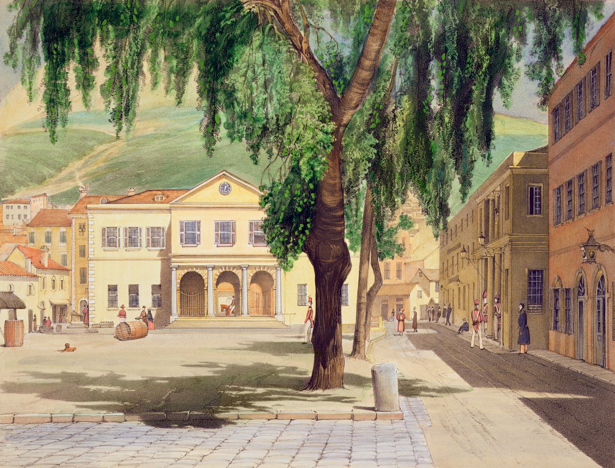 Commercial Square, Commercial Library og Main Guard, City of Gibraltar, illustreret i 