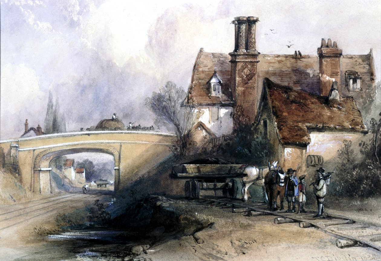Konstruktion af Eastern Counties Railway, nær Ilford, Essex, 1838 (wc på papir) af Thomas Colman Dibdin