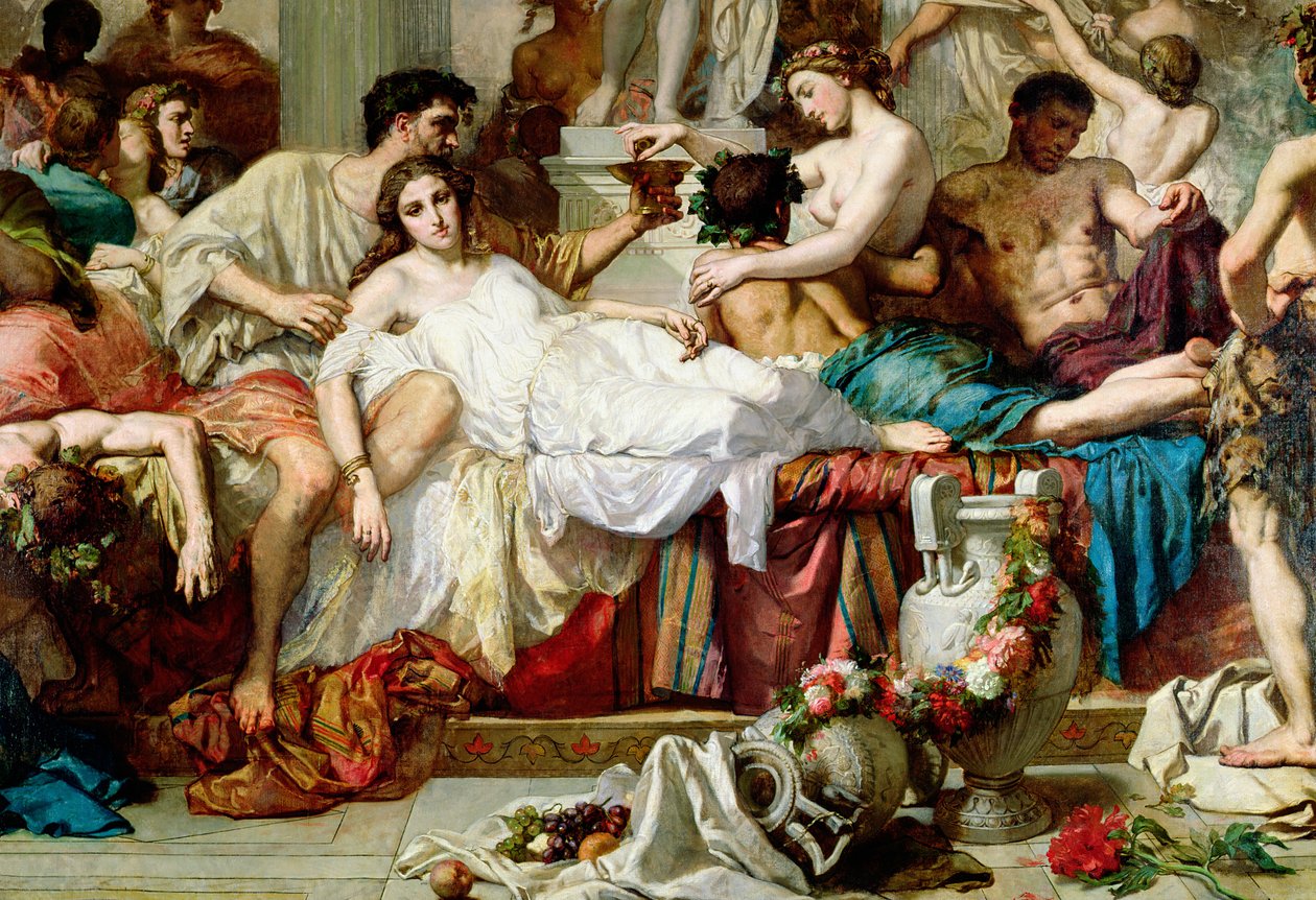The Romans of the Decadence, detalje af den centrale gruppe, 1847 (detalje af 36568) af Thomas Couture