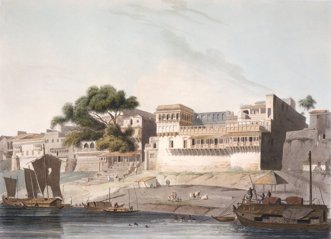 En del af byen Patna ved Ganges-floden, planche 10 fra del 1 af "Oriental Scenery", graveret af kunstneren, 1795 (akvatint) af Thomas Daniell
