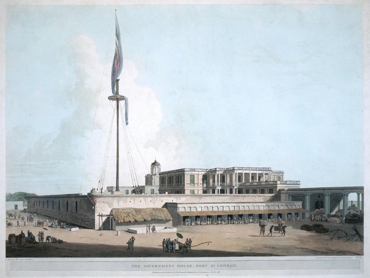 Regeringshuset i Ft. St. George, Madras. 1804 af Thomas Daniell