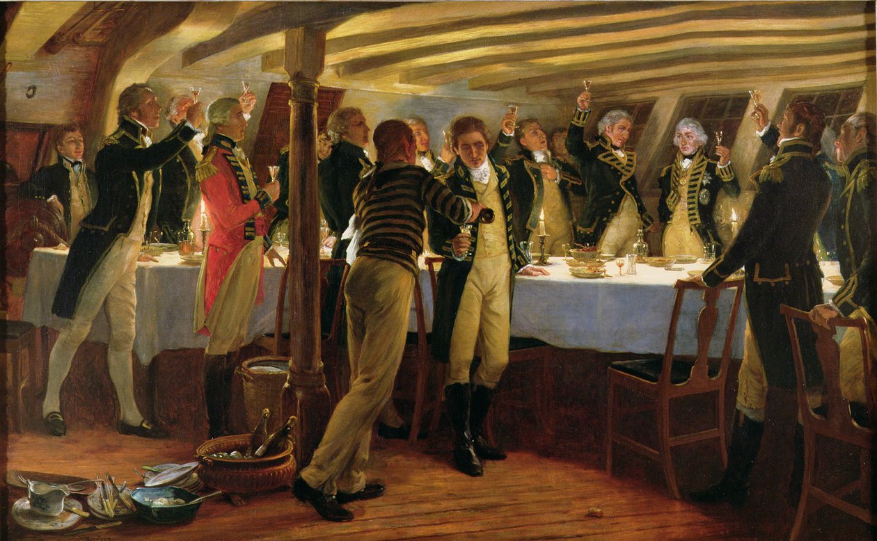 Admiral Nelson skåler for sejren sammen med sine officerer natten før slaget ved København, 1. april 1801, 1898 af Thomas Davidson