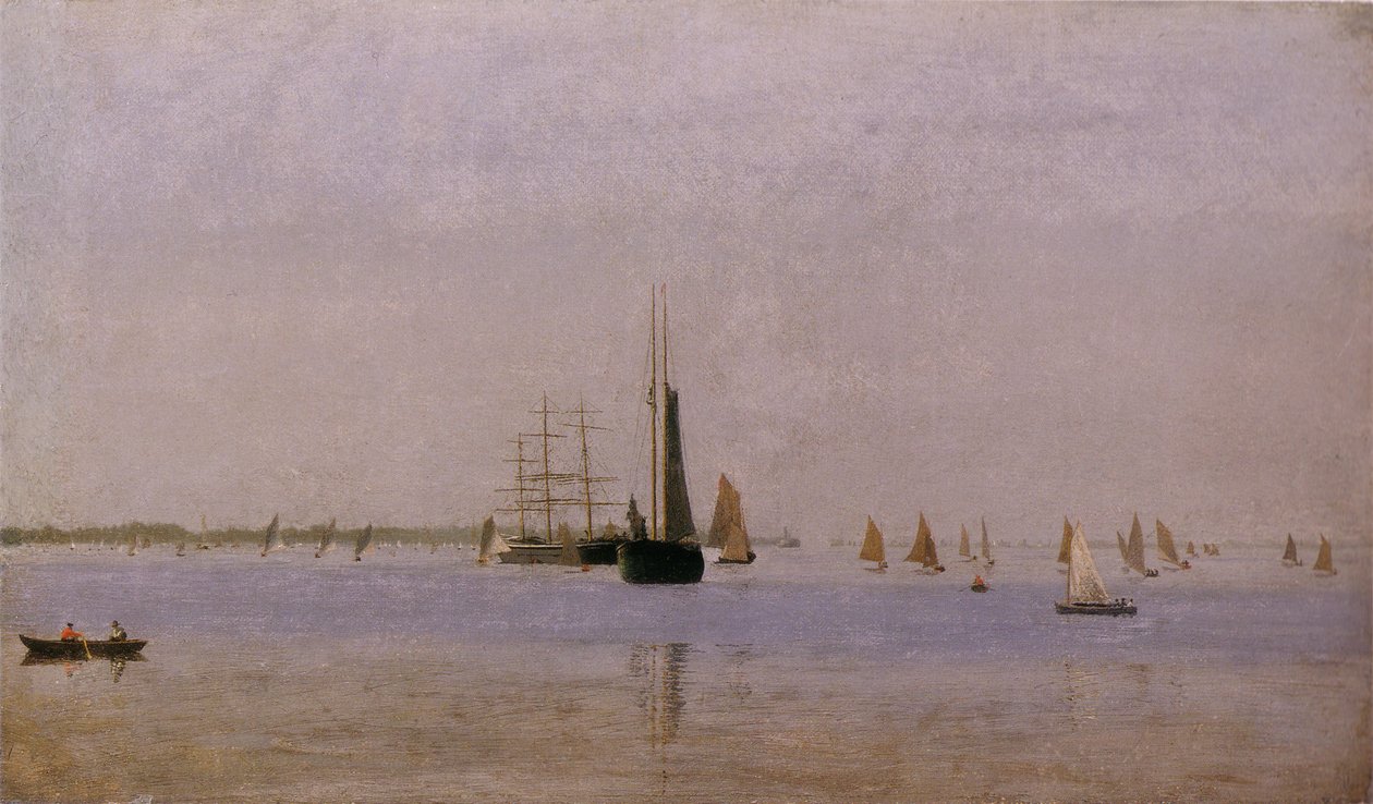 Skibe og sejlbåde på Delaware af Thomas Eakins