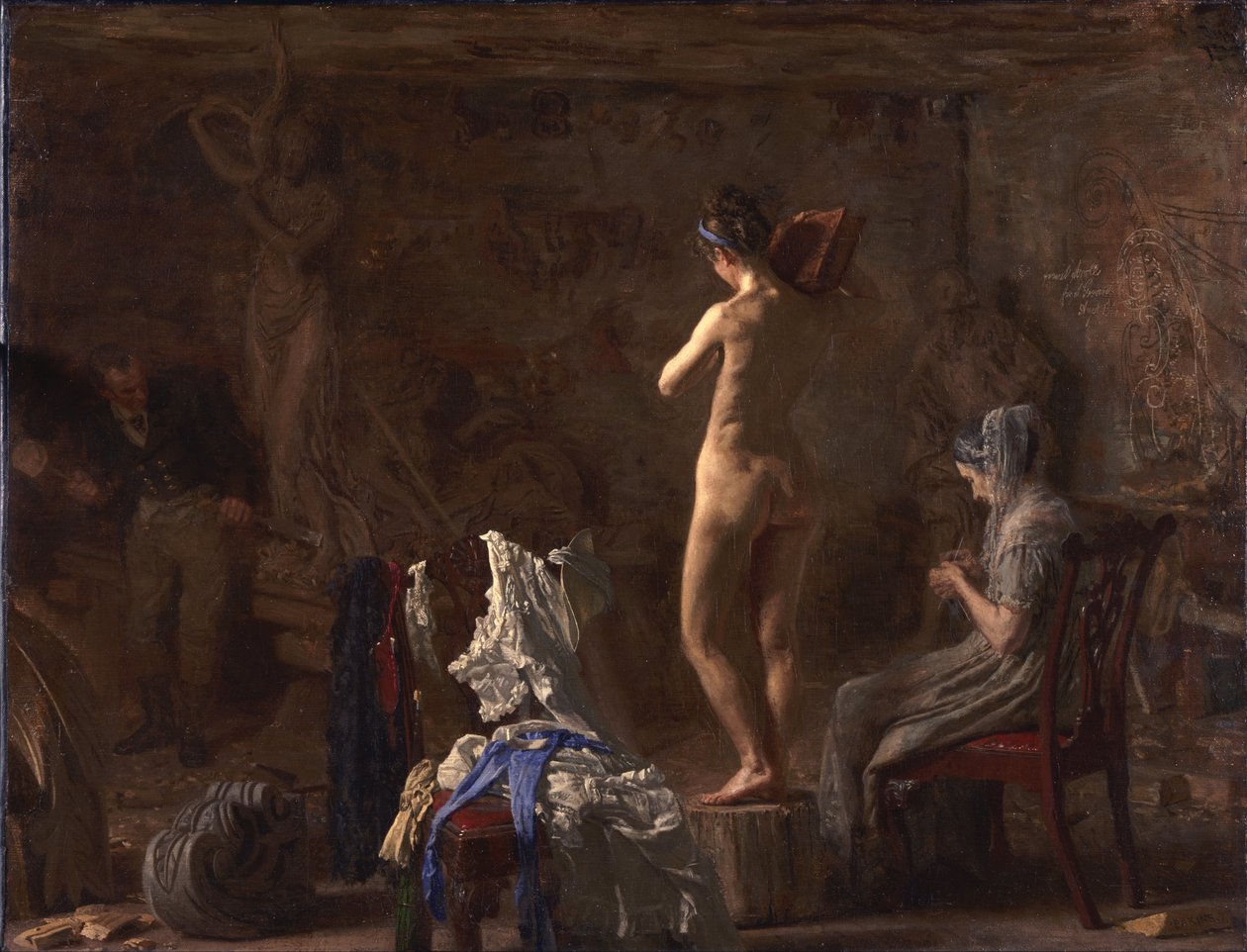 William Rush udskærer sin allegoriske figur af Schuylkill-floden af Thomas Eakins