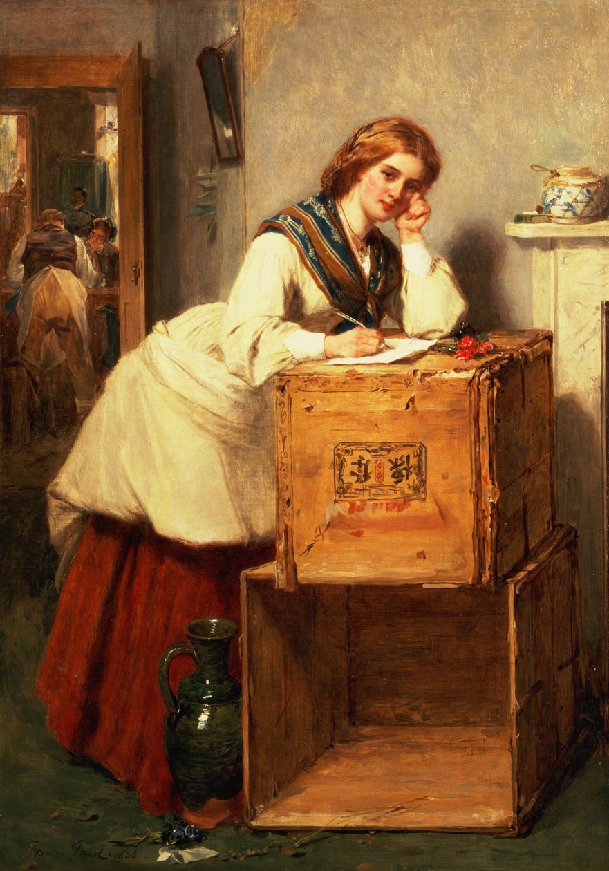 Dame, der skriver et brev af Thomas Faed